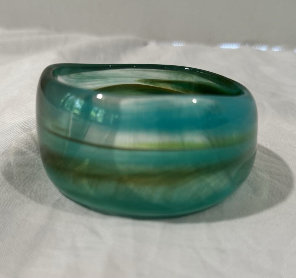 Vintage Teal Gold Lucite Marble Swirl Chunky Bangle Bracelet Retro Mod Dopamine